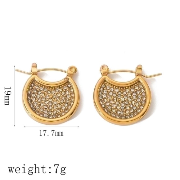 Elegant Lady Geometric Inlay Stainless Steel Zircon 18K  ,Gold Plated Ear Studs. - Picture 4 of 4